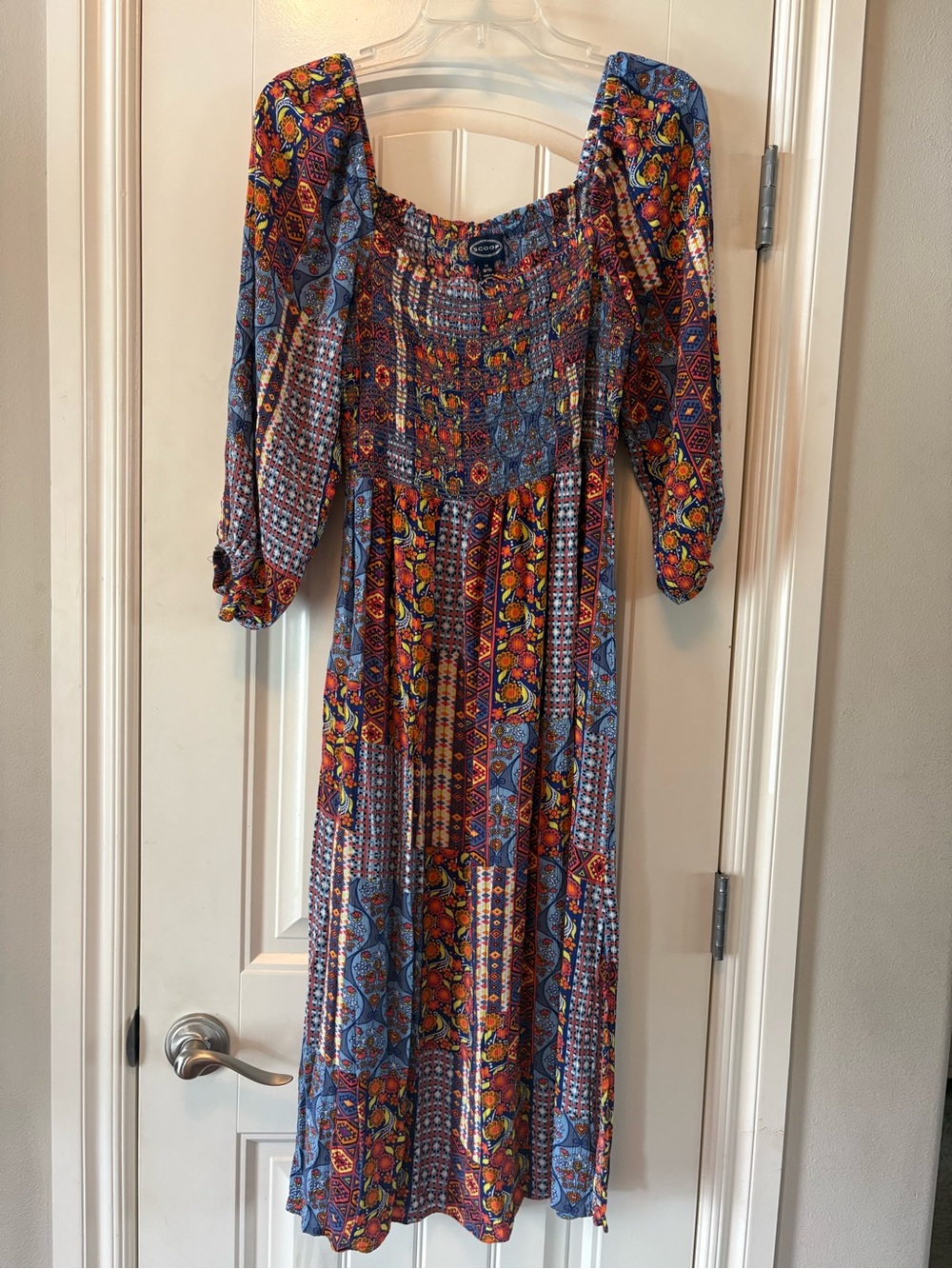 Smocked Boho Maxi Dress in Blue Multi - Unknown Brand